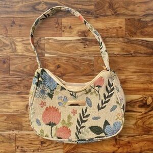 Floral Tapestry Shoulder Bag in Cream and Multicolor